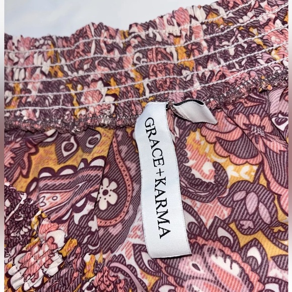 XL Pink Peach Paisley DRESS Wide Stretch Neck Ruffle Trumpet Sleeve RUFFLE HEM - Picture 9 of 14